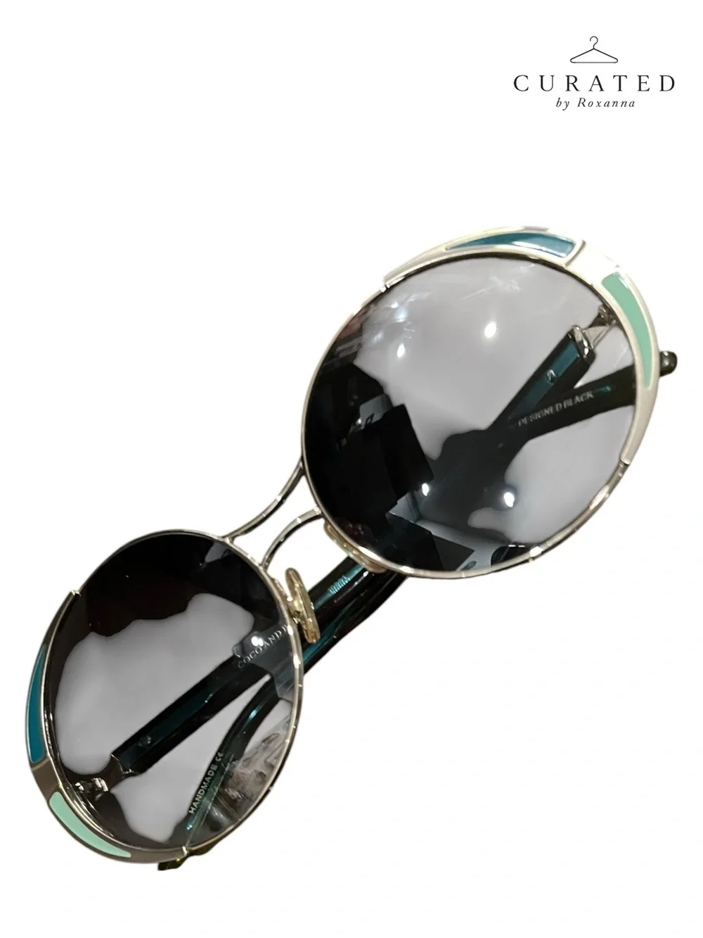 NEW Coco & Breezy Round Sunglasses Gold/Teal w/ Box Case & Authenticity Card